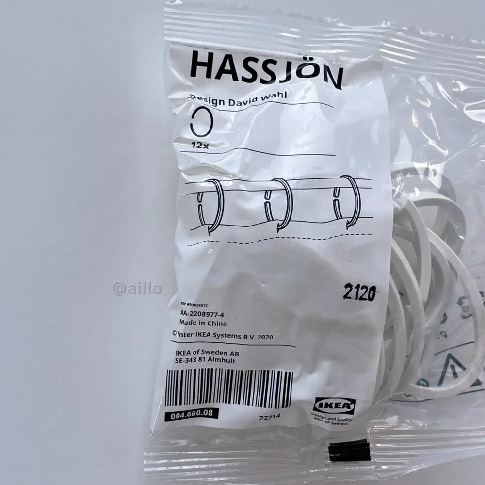 IKEA HASSJON Shower curtain rings, white